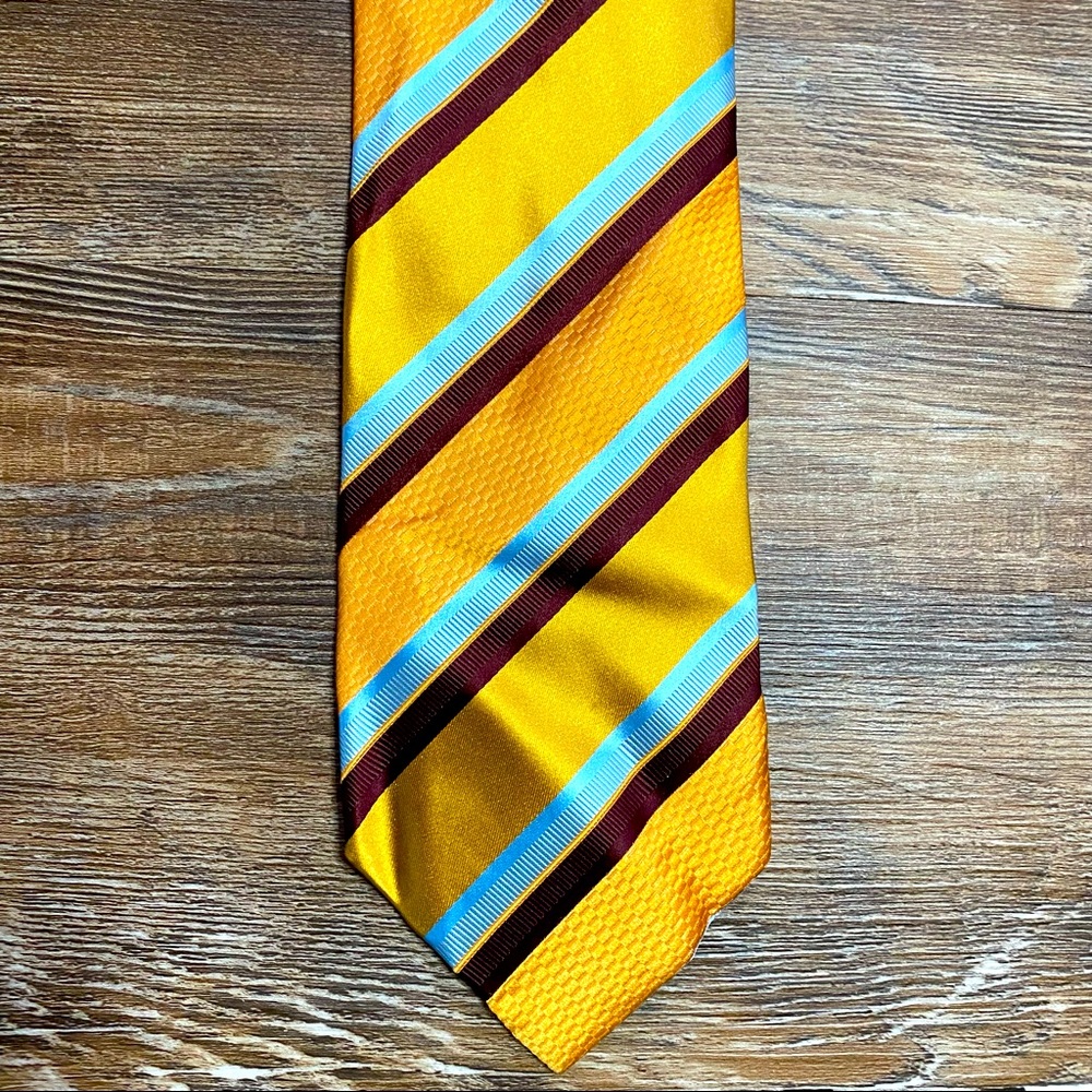 Men’s Ermenegildo Zegna Silk Blend Neck Tie Gold Blue Maroon Stripes Italy Made